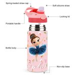 Bottiglia d'acqua isolata da 12 oz con cannuccia e coperchio a prova di fuoriuscita Regalo di compleanno per la scuola per bambini Ballerina