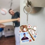 Personalized Photo Baseball Bow Style Acrylic Keychain with Name Team Game Day Birthday Gift for Sports Lover