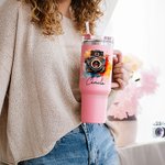 Vaso de 40 oz con nombre y pajita Personalizado Retro Watercolor Flower Camera Accesorios de viaje Regalo de cumpleaños para amantes de la fotografía