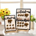 Personalized Cartoon Dad and Baby Bears Wooden Plaque Frame with 1-12 Names and Nickname Home Decor Father's Day Gift for Dad Grandpa