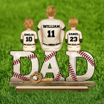 Personalised Cartoon Baseball Dad Standing Wooden Plaque with 1-5 Names and Numbers Home Decor Birthday Father's Day Gift for Dad Grandpa