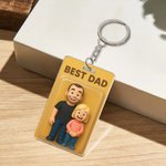 Personalized Photo 3D Effect Cartoon Acrylic Keychain with Title Anniversary Birthday Gift for Family Friends