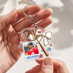 Personalized Photo Baseball Bow Style Acrylic Keychain with Name Team Game Day Birthday Gift for Sports Lover