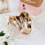 Personalizzata Carina 3D Ballet Girl Borsa per il trucco aperta in pelle PU con nome Accessori da viaggio portatili Regalo di compleanno per ragazze Ballerine