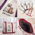Personalized Embroidered Character Pet Portrait Photo Durable Oxford Tote Bag with Name Birthday Mother's Day Gift for Mom Pet Lover