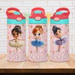 Bottiglia d'acqua isolata da 12 oz con cannuccia e coperchio a prova di fuoriuscita Regalo di compleanno per la scuola per bambini Ballerina