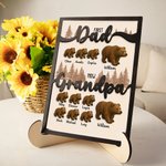 Personalized Cartoon Dad and Baby Bears Wooden Plaque Frame with 1-12 Names and Nickname Home Decor Father's Day Gift for Dad Grandpa