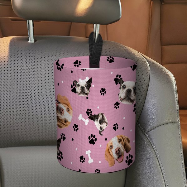 Personalized 1-3 Pet Face Photos Cute Paws Hanging Car Trash Can Auto Accessories Travel Birthday Gift for Pet Lovers