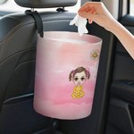 Personalized Cartoon Character Birth Flower Watercolor Hanging Car Trash Can with Name Car Accessory Birthday Gift for Family Car Owner
