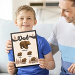 Personalized Cartoon Dad and Baby Bears Wooden Plaque Frame with 1-12 Names and Nickname Home Decor Father's Day Gift for Dad Grandpa