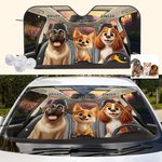 Personalized 1-4 3D Style Dog Cartoon Character Funny Car Windshield Sun Shade with Name Holiday New Car Birthday Gift for Dog Lovers Car Owner