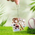 Personalized Photo Baseball Bow Style Acrylic Keychain with Name Team Game Day Birthday Gift for Sports Lover