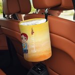 Personalized Cartoon Character Birth Flower Watercolor Hanging Car Trash Can with Name Car Accessory Birthday Gift for Family Car Owner