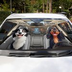 Personalized 1-4 3D Style Dog Cartoon Character Funny Car Windshield Sun Shade with Name Holiday New Car Birthday Gift for Dog Lovers Car Owner