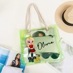 Borsa tote personalizzata impermeabile trasparente neon laser stile Y2K con personaggio cartone animato e nome regalo di compleanno per donne
