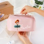 Personalizzata Carina 3D Ballet Girl Borsa per il trucco aperta in pelle PU con nome Accessori da viaggio portatili Regalo di compleanno per ragazze Ballerine