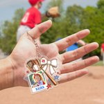 Personalized Photo Baseball Bow Style Acrylic Keychain with Name Team Game Day Birthday Gift for Sports Lover