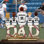 Personalised Cartoon Baseball Dad Standing Wooden Plaque with 1-5 Names and Numbers Home Decor Birthday Father's Day Gift for Dad Grandpa