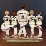 Personalised Cartoon Baseball Dad Standing Wooden Plaque with 1-5 Names and Numbers Home Decor Birthday Father's Day Gift for Dad Grandpa