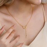 Personalized Heart Lariat Necklace with Dangling Zirconia Initial Dainty Jewelry Birthday Valentine's Day Anniversary Gift for Women