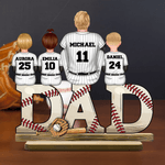 Personalised Cartoon Baseball Dad Standing Wooden Plaque with 1-5 Names and Numbers Home Decor Birthday Father's Day Gift for Dad Grandpa