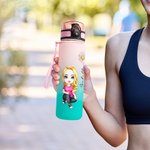 Personalized Cartoon Characters Birth Flower Gradient Sport Water Bottle with Name Birthday Gift for Family