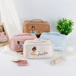 Personalizzata Carina 3D Ballet Girl Borsa per il trucco aperta in pelle PU con nome Accessori da viaggio portatili Regalo di compleanno per ragazze Ballerine
