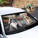 Personalized 1-4 3D Style Dog Cartoon Character Funny Car Windshield Sun Shade with Name Holiday New Car Birthday Gift for Dog Lovers Car Owner