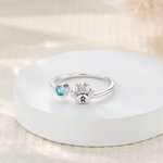 Personalizado perro pata de impresión piedra de nacimiento ajustable anillo abierto con grabado inicial de cumpleaños Memorial de recuerdo de regalo para las mujeres amantes de las mascotas