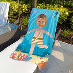 Toalla de playa personalizada de secado rápido con personaje de buceador de dibujos animados y foto facial esencial para viajar regalo para niños