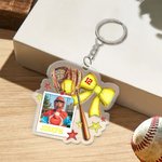 Personalized Photo Baseball Bow Style Acrylic Keychain with Name Team Game Day Birthday Gift for Sports Lover