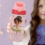 Bottiglia d'acqua isolata da 12 oz con cannuccia e coperchio a prova di fuoriuscita Regalo di compleanno per la scuola per bambini Ballerina