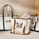 Bordado Personalizado 1-4 Perro Gato Mascota Retrato Fotos Lienzo Grande Bolsa Tote Regalo de Cumpleaños para Mamá Amantes de las Mascotas