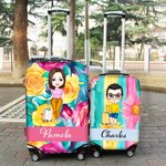 Personalized Colorful Flower Stripes Cartoon Travel Character Luggage Cover Fits 18-32 Inches Suitcase with Name Birthday Gift for Family Friends
