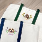Personalized Embroidered Floral Pet Face Photo Waterproof Large Tote Bag with Name Travel Accessories Birthday Gift for Cat Dog Mom Women
