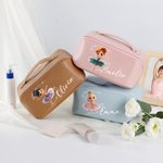 Personalizzata Carina 3D Ballet Girl Borsa per il trucco aperta in pelle PU con nome Accessori da viaggio portatili Regalo di compleanno per ragazze Ballerine
