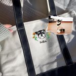 Personalized Embroidered Floral Pet Face Photo Waterproof Large Tote Bag with Name Travel Accessories Birthday Gift for Cat Dog Mom Women