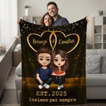 Coperta personalizzata con una coppia in stile cartone animato cielo stellato cuore morbida con nomi e anno regalo di San Valentino per coppie