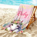 Personalized Fantasy Unicorn Clouds Flower Quick Dry Oversized Beach Towel with Name Summer Vacation Accessories Birthday Gift for Women Girls
