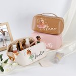Personalizzata Carina 3D Ballet Girl Borsa per il trucco aperta in pelle PU con nome Accessori da viaggio portatili Regalo di compleanno per ragazze Ballerine