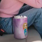 Personalized Cartoon Character Birth Flower Watercolor Hanging Car Trash Can with Name Car Accessory Birthday Gift for Family Car Owner