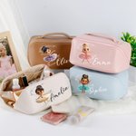 Personalizzata Carina 3D Ballet Girl Borsa per il trucco aperta in pelle PU con nome Accessori da viaggio portatili Regalo di compleanno per ragazze Ballerine