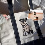 Personalized Embroidered Character Pet Portrait Photo Durable Oxford Tote Bag with Name Birthday Mother's Day Gift for Mom Pet Lover