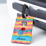 Etiquette de bagage personnalisée en forme de personnage de dessin animé pour les vacances d'été avec nom Cadeau d'anniversaire pour la famille et les amis