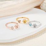 Personalizado perro pata de impresión piedra de nacimiento ajustable anillo abierto con grabado inicial de cumpleaños Memorial de recuerdo de regalo para las mujeres amantes de las mascotas