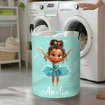 Personalizzato Cartoon Ballet Girl Grande cesto impermeabile per la biancheria con nome Nursery Decor Regalo di compleanno per le amanti della ballerina