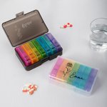 Personalised Birth Flower Rainbow-Coloured Portable Weekly Pill Organizer Box with Name Medication Storage Daily Travel Gift for Family Friends