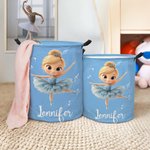 Personalizzato Cartoon Ballet Girl Grande cesto impermeabile per la biancheria con nome Nursery Decor Regalo di compleanno per le amanti della ballerina