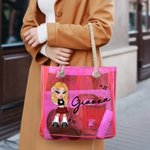 Borsa tote personalizzata impermeabile trasparente neon laser stile Y2K con personaggio cartone animato e nome regalo di compleanno per donne