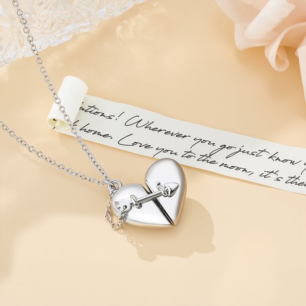 Personalized Dainty Arrow Through Heart Locket Necklace with Love Letter Anniversary Valentine's Day Birthday Gift for Her